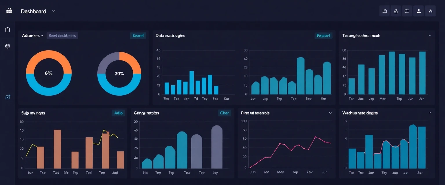 Dashboard of a data visualization tool with colorful charts and graphs